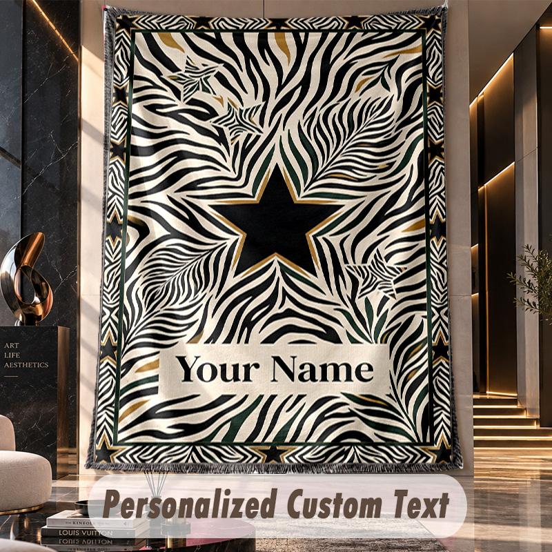 Zebra Star Blanket Theme Wall Tapestry Customized With Name Text Personalized Hanging Tapestry For Bedroom Living Room Decor