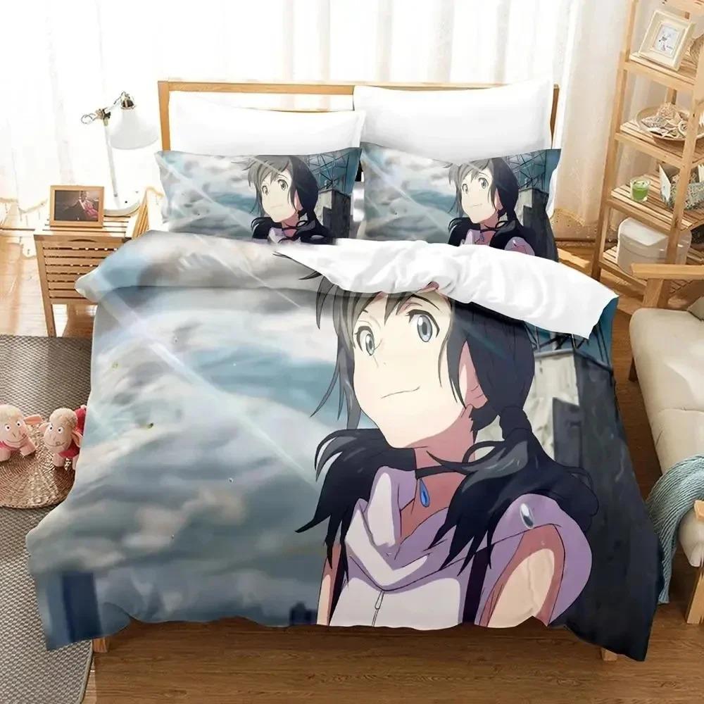3d Anime Weathering with You Bedding Set Duvet Cover Bed Set Quilt Cover Pillowcase Comforter King Queen Size Boys Adult Bedding