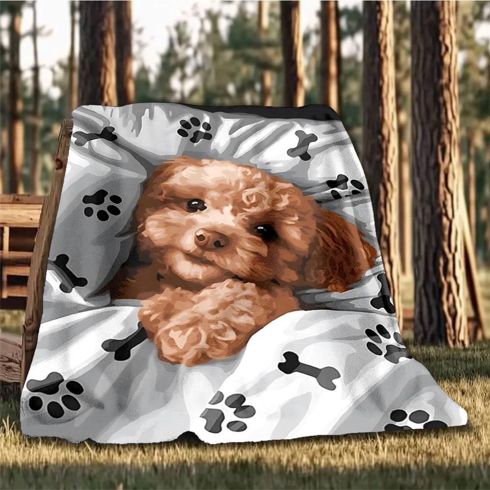 1pc Poodle Blanket Outdoor Soft Polyester Flannel Throw Blanket Versatile for All Seasons , Soft , Cozy , Warm All Season Quilted Throw ,