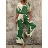 1116 Summer European and American suit printed V-neck bat sleeve top long pants fashion source