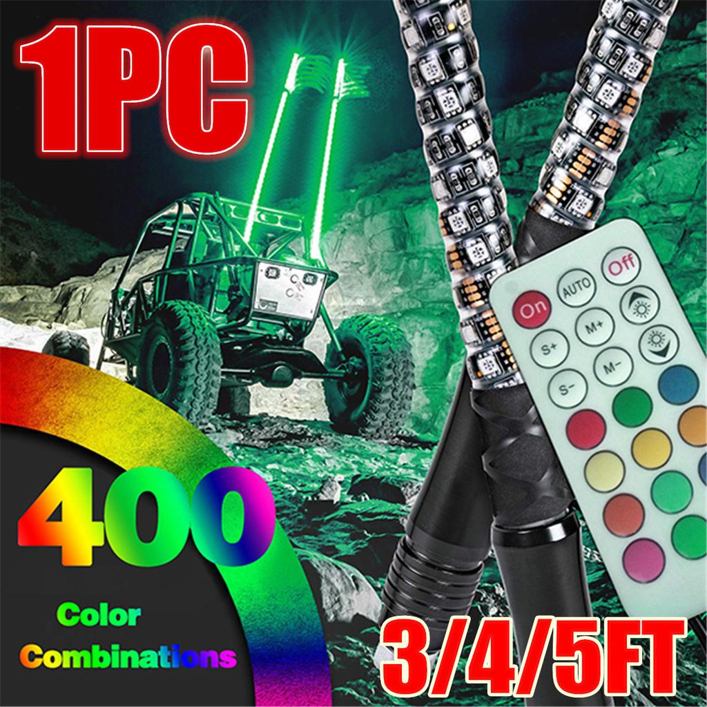 3/4/5FT RGB IP67 Waterproof Bendable Remote Control Multi-color Super Bright Flagpole Lamp Light LED Whip Light for SUV ATV UTV RZR