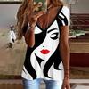Summer V-neck 3D Printed Top Fashionable Casual Short Sleeved Women's T-shirts