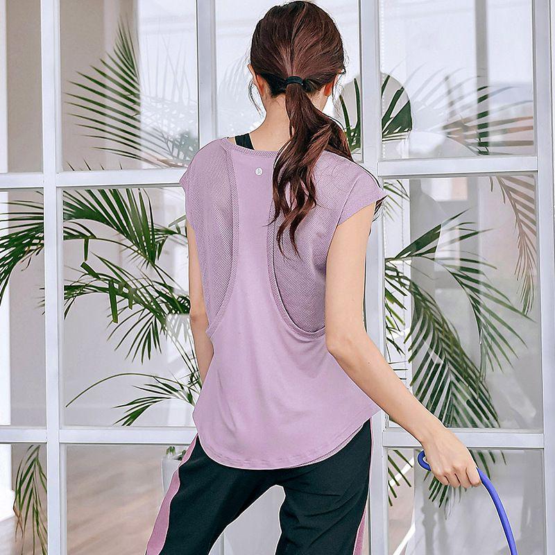 

Сетчатая лоскутная красота спины Дышащая фитнес-футболка Быстросохнущая Влагоотводящая Свободный дизайн Бег Йога Спортивная блузка