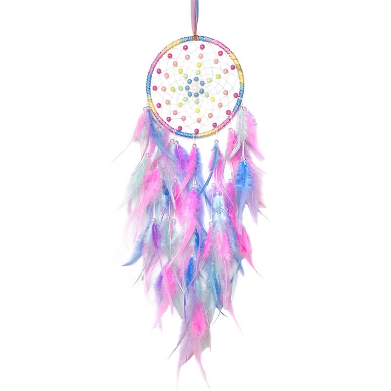 Dream Catcher Hand-woven Colorful Feather Wind Chimes Bedroom Hanging Ornaments Wall Decor Festival Party Gifts Home Accessory