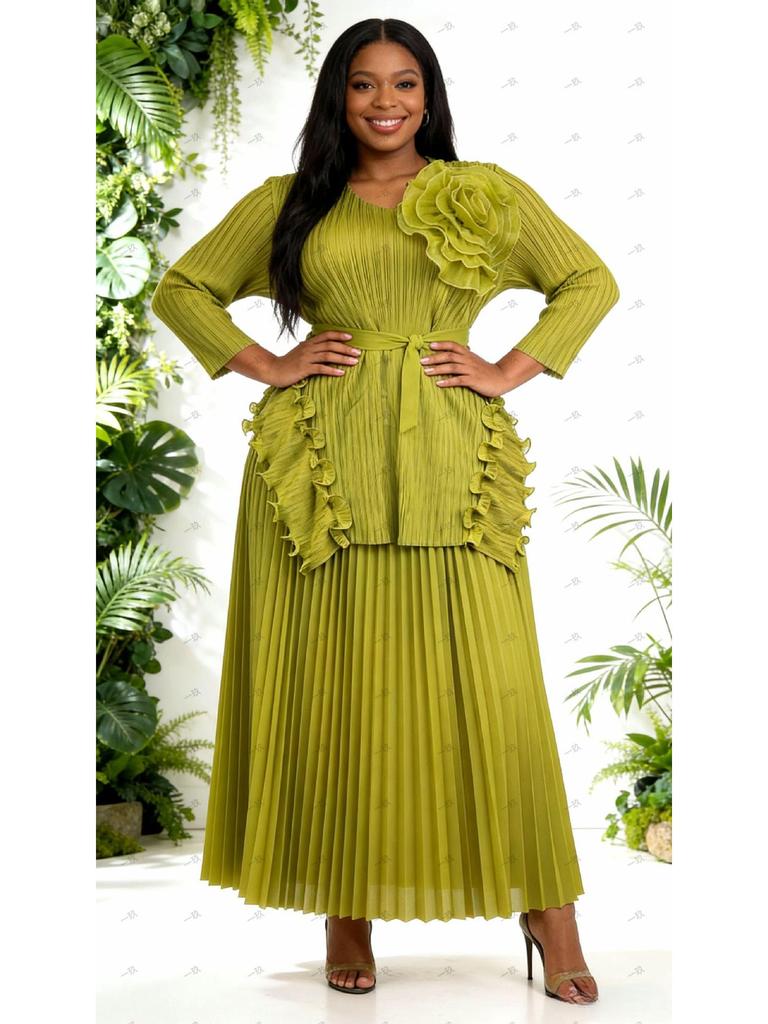 Miyake Plus Size African-Inspired Pleated Ruffle Irregular Two-Piece Set - Women's Fashion