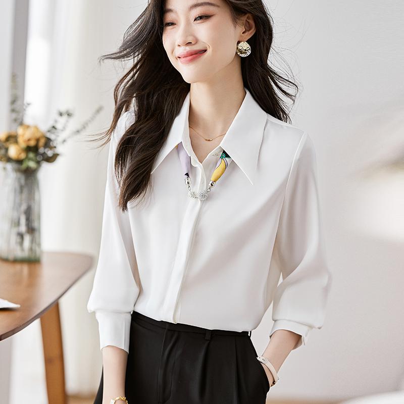 Women Blouses Shirts 2025 Spring Long Sleeve Women Blouse Shirt Turn Down Collar White Chiffon Blouse Shirt Women Tops J832