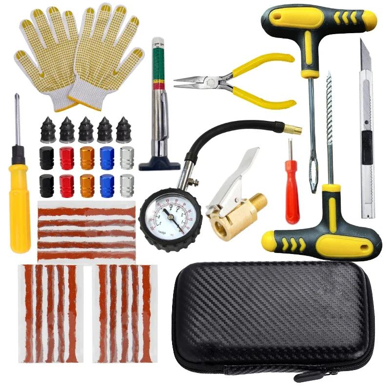 Auto-Motorrad-Reifenreparaturset, Reifenpannenstopfen-Werkzeug, Reifenpannen-Notfall für Reifenstreifen, Rührkleber-Reparatur-Tool-Set