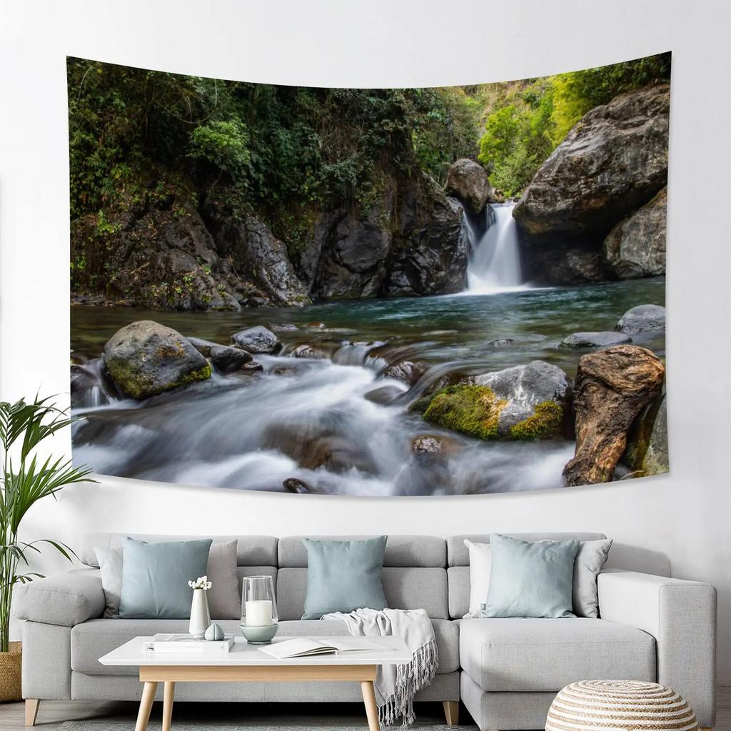 Enchanted Forest Tapestry Serene Waterfall Wooden Path Unique Wall Art for Home Decor Bedroom Nature Lover Gift