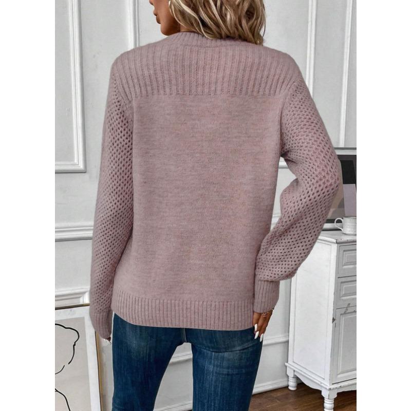 Höst och Vinter Dam Plus Size Rund Hals Långärmad Enfärgad Stickad Tröja Trådad Ihålig Botten Tröja
