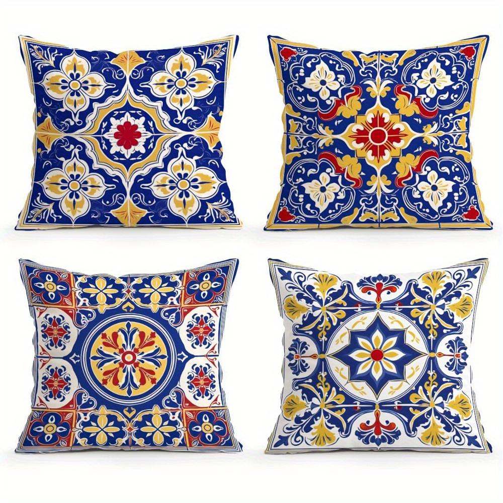 Home Decor Vibrant Floral Tiles Pattern Pillow Covers Pattern Cushion Cover Suitable for Sofa Bedroom Car Pillow Cover