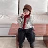 Children's clothing striped thickened sweater new children's clothing baby autumn and winter clothes boys velvet suit
