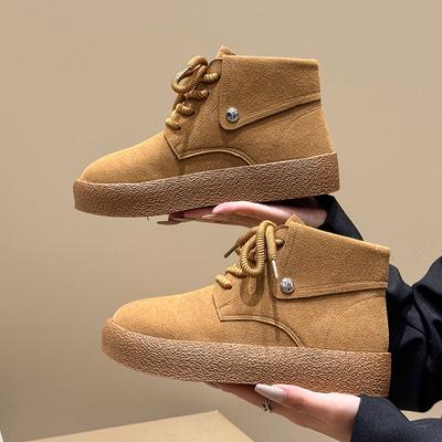 Mode 2024 Heißer Verkauf Neue Stiefel für Damen Herbst Winter Retro Dicke Absätze Einfarbig Schnürung Outdoor Damen Stiefeletten Botas Mujer