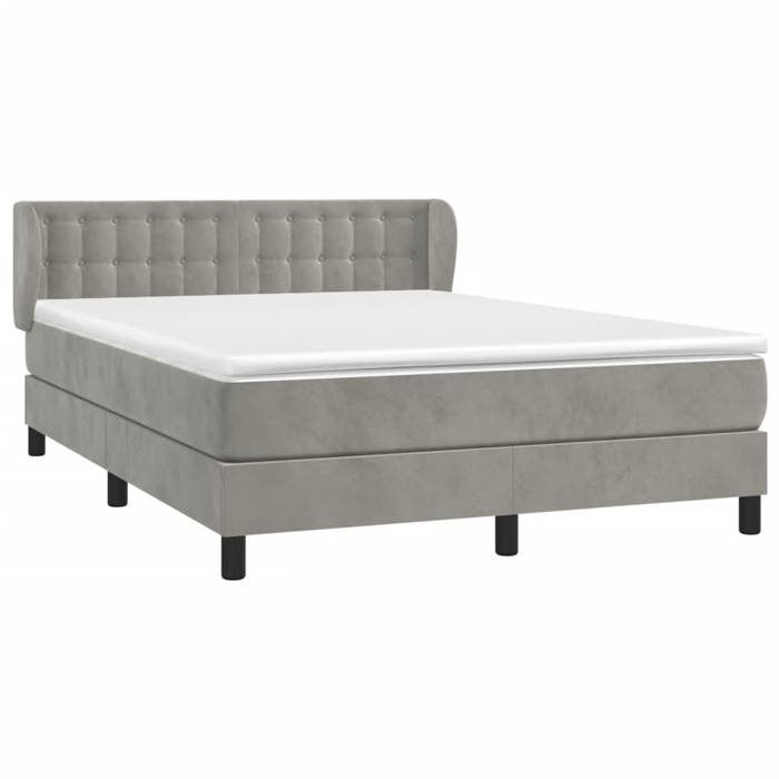 3127733 vidaXL Lit à sommier tapissier et matelas Gris clair 140x200cm Velours
