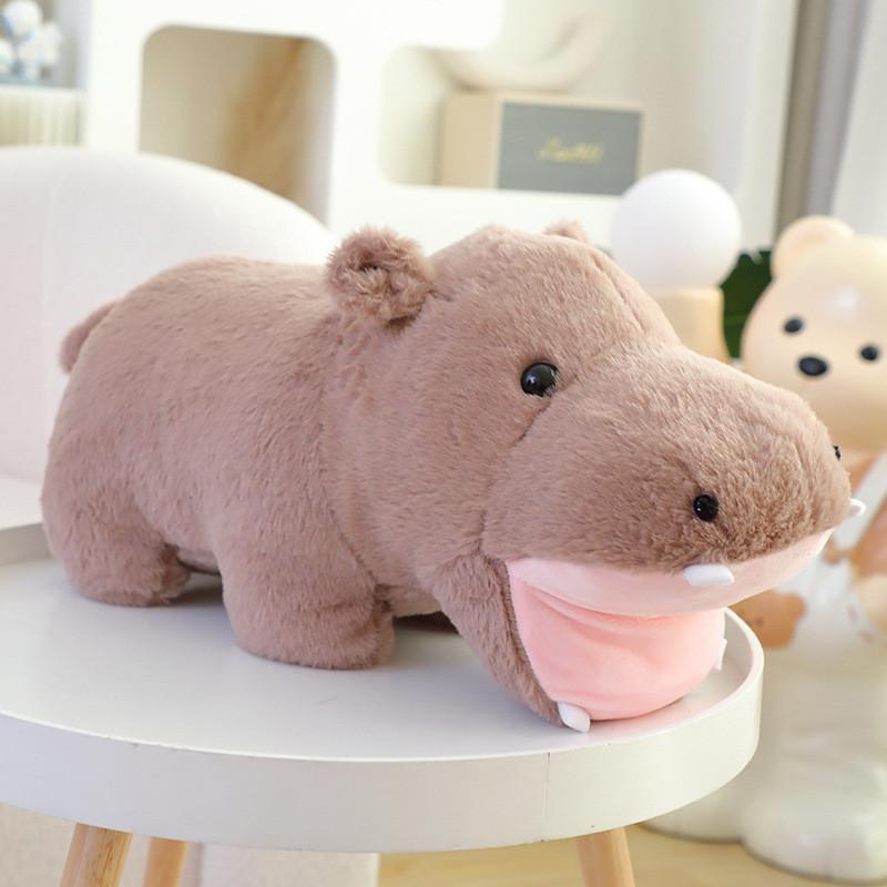Adorable Plush Hippo Toy Brown Hippopotamus Zoo Animal Stuffed Doll Soft Cuddly