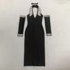 Halter Rhinestone Embellished Sexy Black Bandage Long Dress
