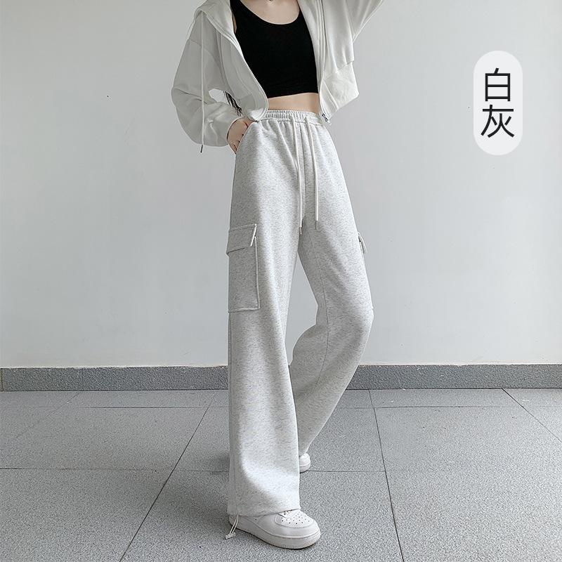Overalls women's casual sports pants new high-waisted and thin tied feet straight wide-leg pants