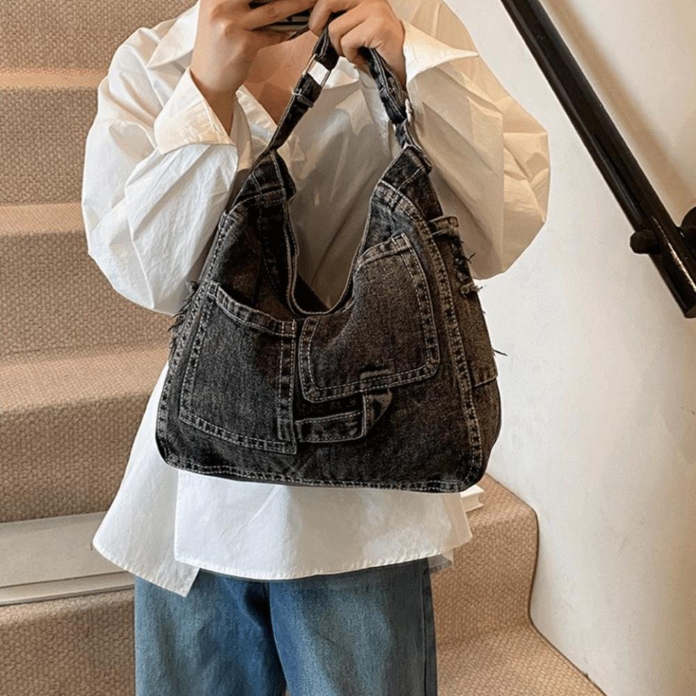 Borsa a Spalla in Denim di Grande Capacità Borsa a Tracolla Versatile Borsa Hobo Sling alla Moda Borsa