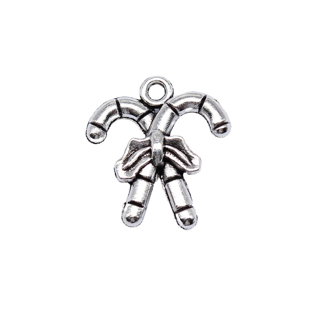 

10шт Рождественский тростник Амулеты Античное серебро Цвет Цинковый сплав 19X17mm