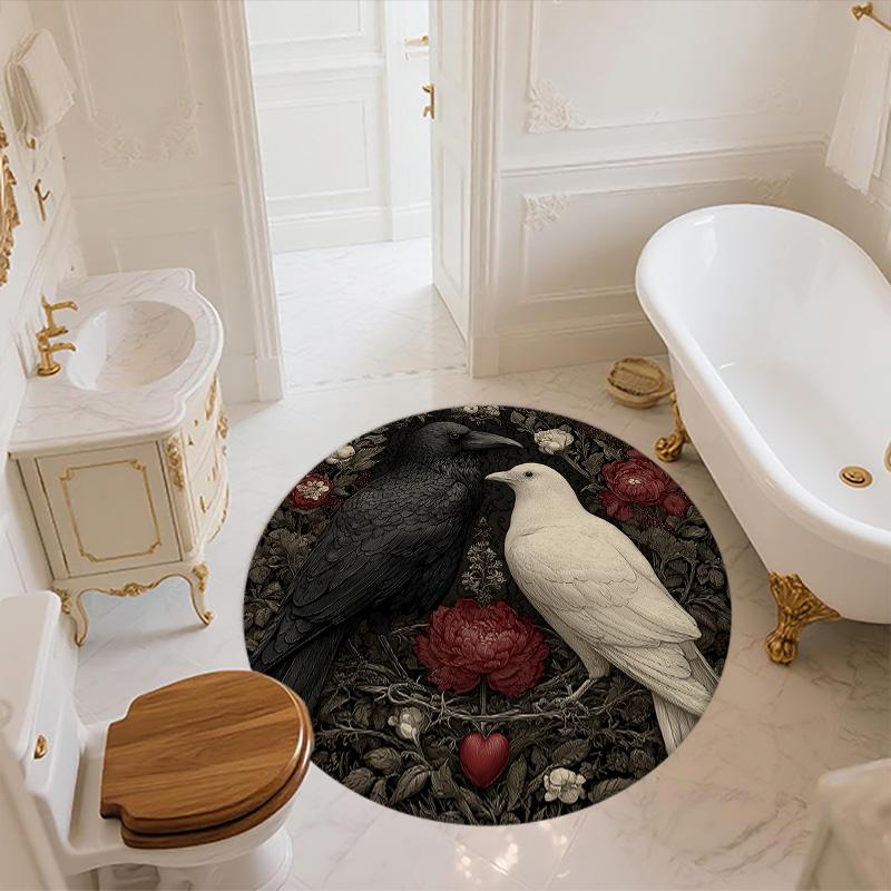 Flower Crow,Round Area Rug,Carpet Rug for Living Room Bedroom Sofa Playroom Decor,Non-slip Floor Mat