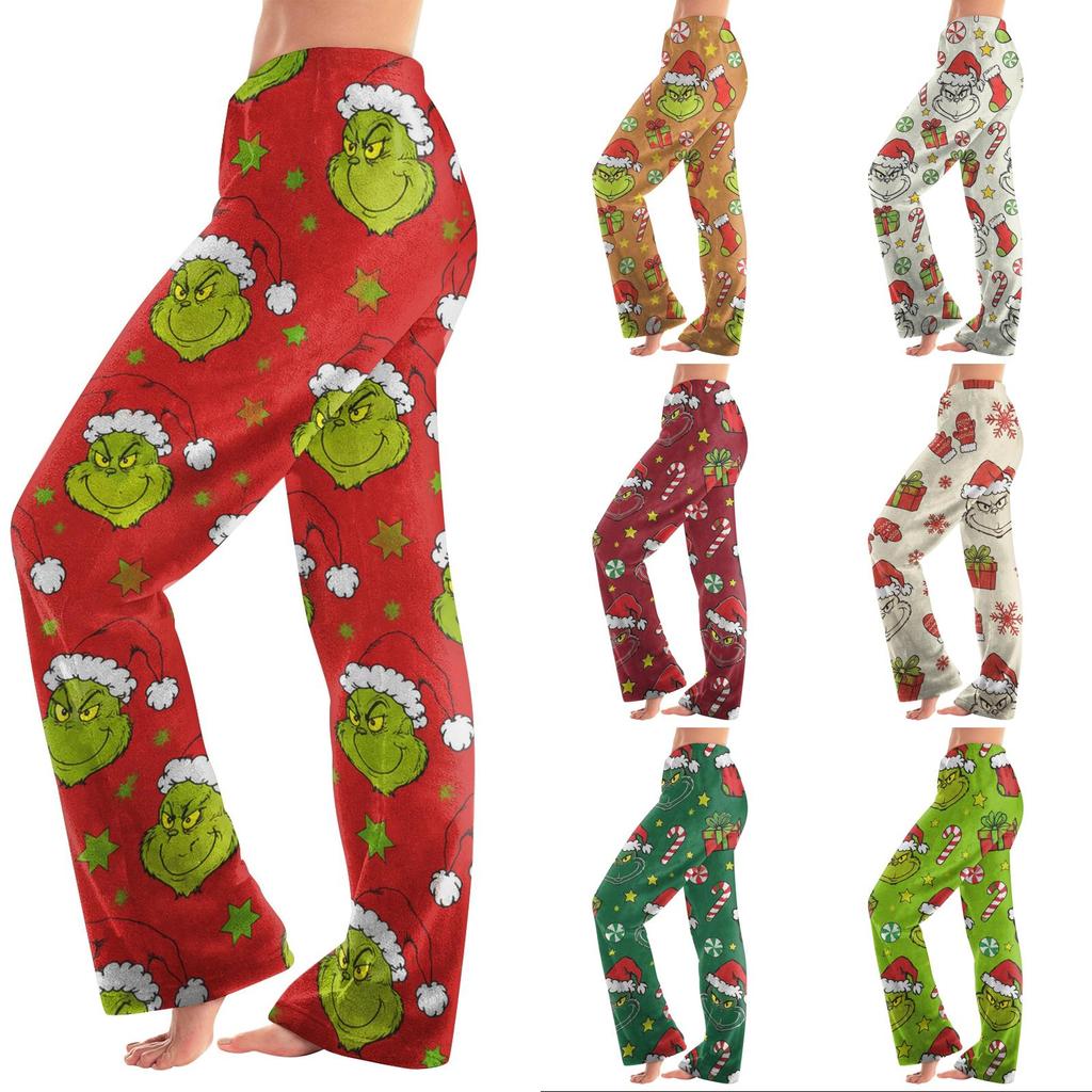 Women's Flannel Pajama Pants with Christmas Print, Warm Comfortable Sleep Pants