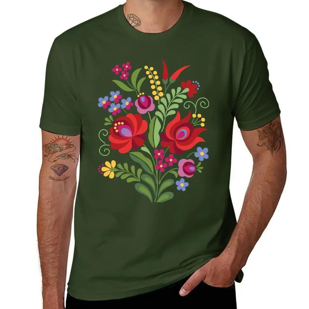 Hungarian Folk Design Red Peppers On White T-Shirt Korean Fashion Heavyweights Oversized T Shirts for Men