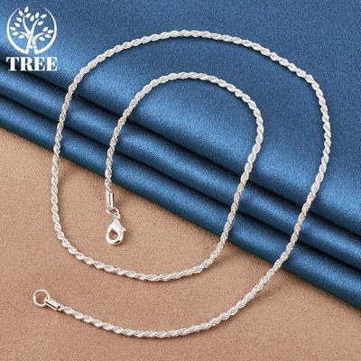 Collana con catena in corda di canapa da 3 mm in argento sterling 925 18/20/22/24/26/30 pollici