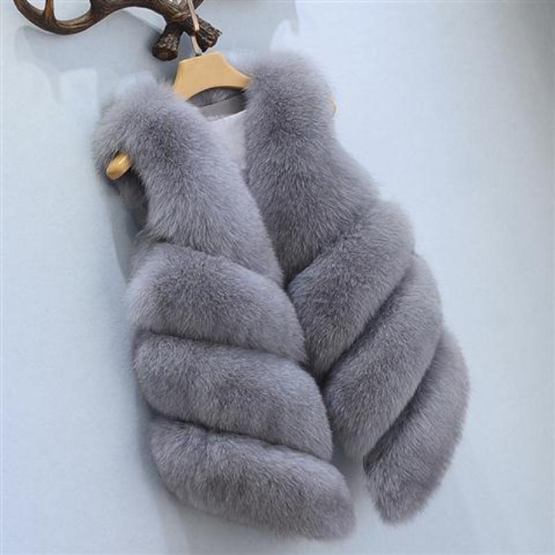 

Жилет из искусственного лисьего меха, куртка из искусственного меха, женский тонкий меховой жилет, жилет можно стирать и сшивать, легкий S светло-серый