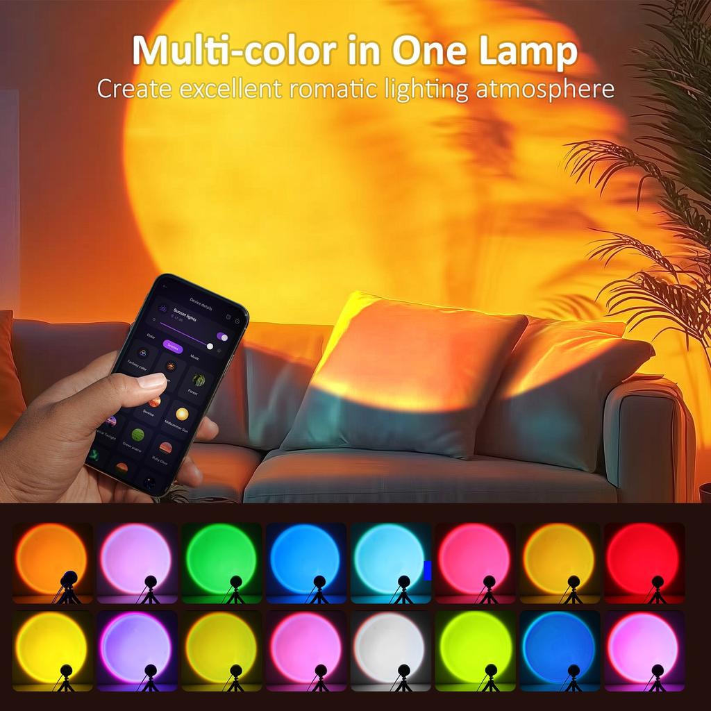 Cpeelsdo Sonnenuntergangslampe Projektor - Mehrfarbig wechselnde LED-Projektionslichter mit App-Steuerung für Schlafzimmer, Fotografie, Party, TikTok Live, Raumdeko