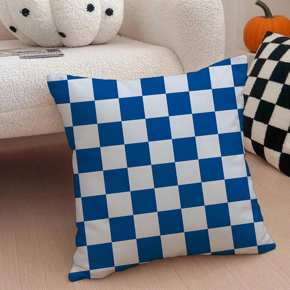 Classical Blue Tartan Design Plaid Cushion Cover Throw Pillow Cover Hidden Button Durable Polyester Chair Cushion
