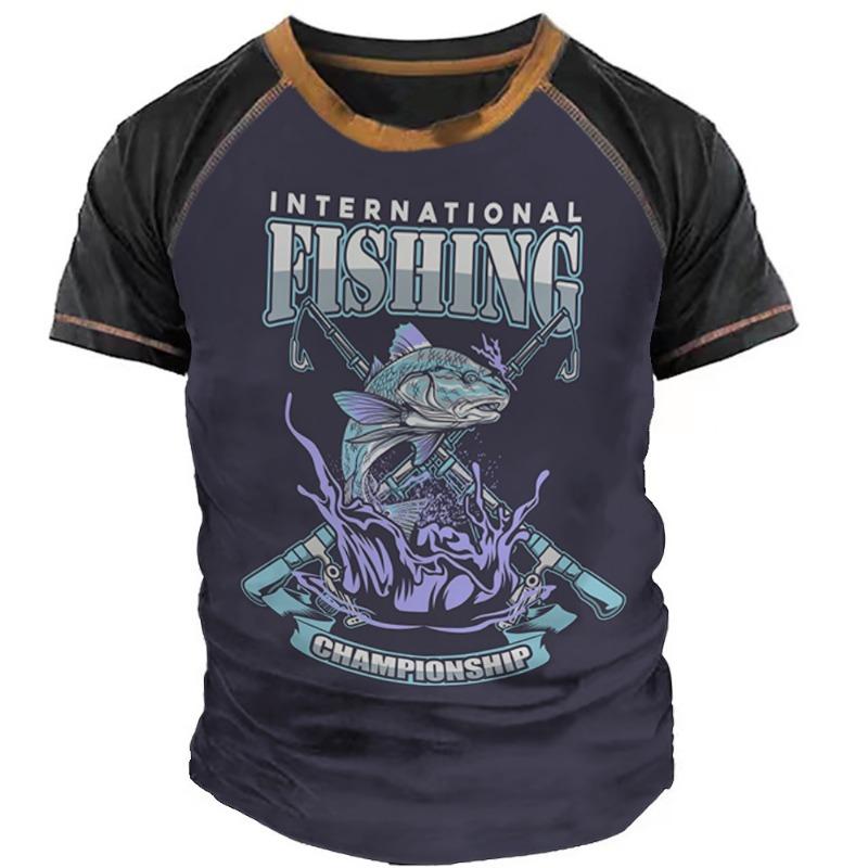 Camiseta casual masculina com blocos de cores, estampa 3D, gola redonda, manga curta, camiseta grande, roupas masculinas, tops, streetwear, verão