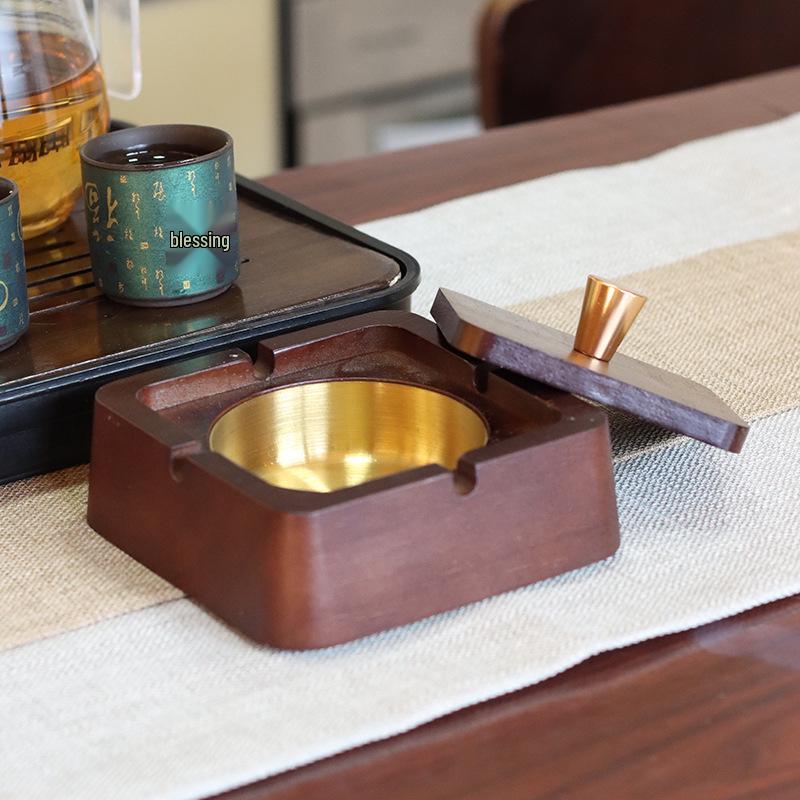 Modern Chinese Anti-Fly Ash Wooden Ashtray for Home or Office