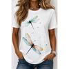 Fashion Women Retro Creative Dragonfly Pattern Print T Shirt Funny Casual O-neck Short Sleeves T-shirt Summer Female Tee Shirt