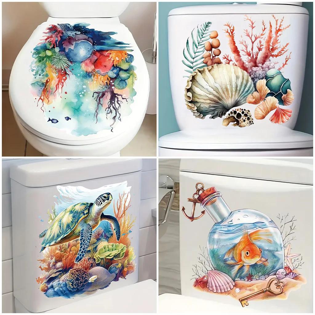 Cute Cartoon Marine Life Toilet Sticker PVC Sticker Toilet Wall Sticker DIY Self-adhesive Waterproof Bathroom Decoration