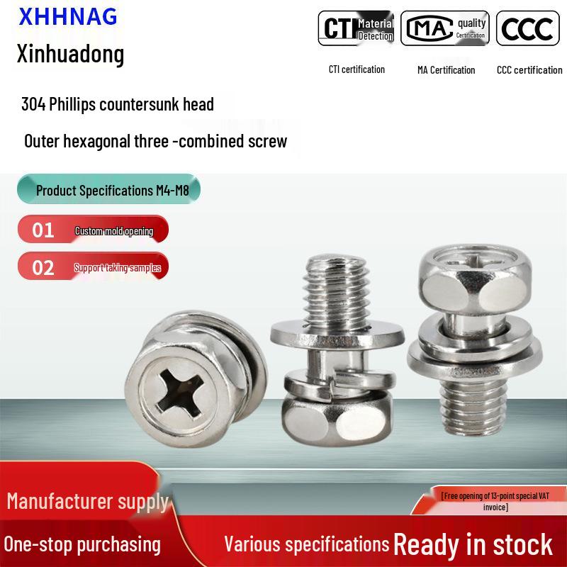 

Available: GB9074.13 Stainless Steel 304 Hex Head Phillips Pan Head Bolt with Spring & Flat Washer Set, M4-M8. M3*6*7