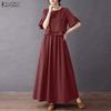 ZANZEA Women Elegant Round Neck Loose Casual Half Sleeve Dress