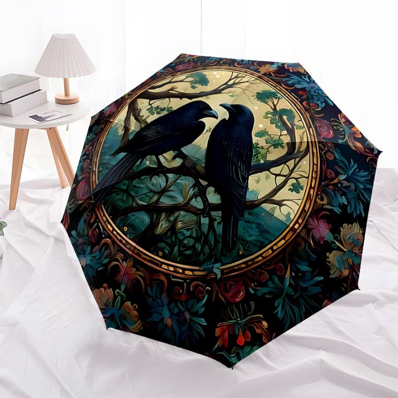 1pc Ravens in Ornate Floral Frame Umbrella with Plastic Handle,Suitable for All Seasons Home Travel Outdoor UmbrellaDD1290