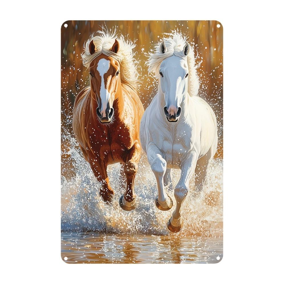 

Винтажный металлический настенный декор - Величественный дизайн лошади для дома, кафе, сада - Рустикальный коричневый и белый Легкая установка Подарок для лошади 20x30cm（7.8x11.8inch）