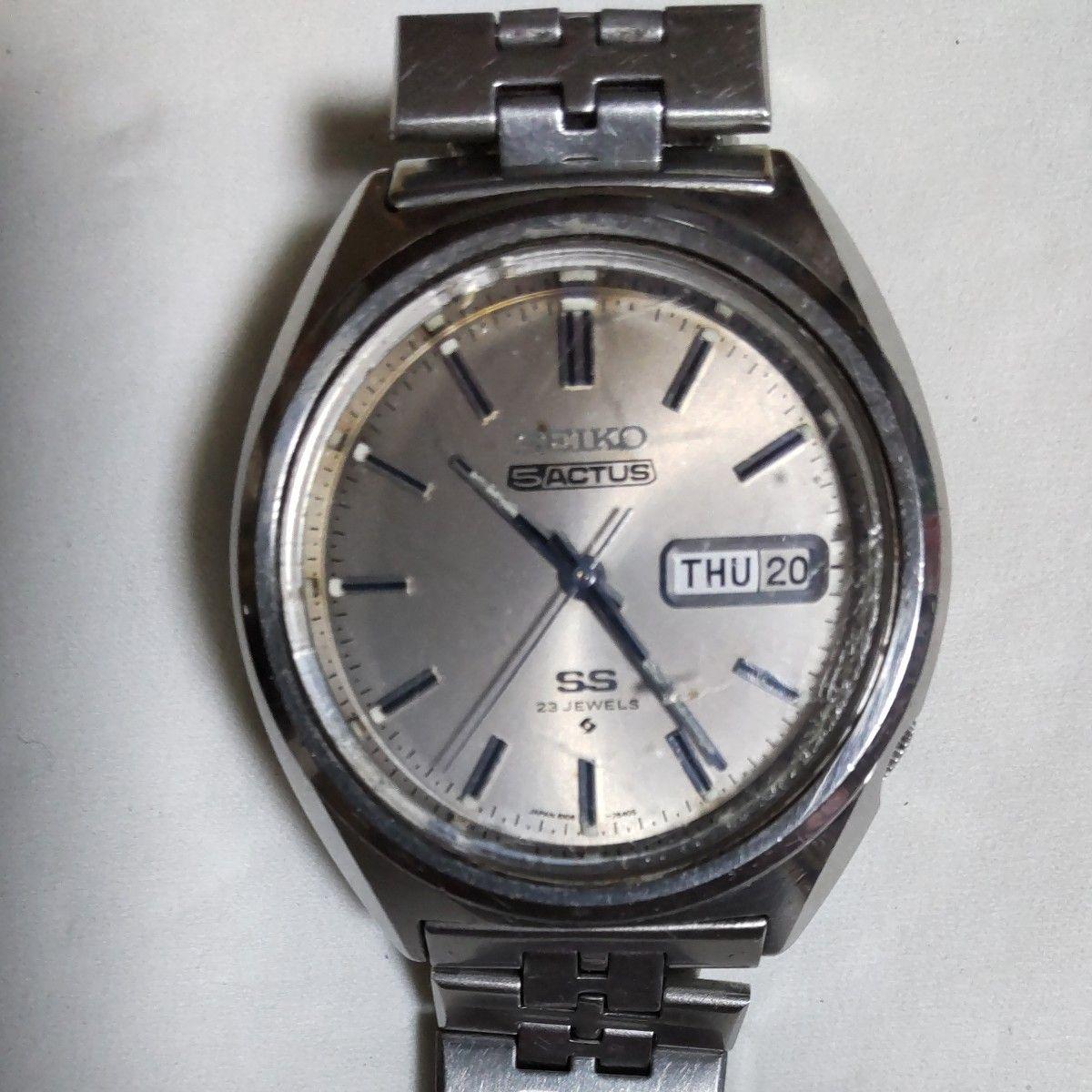 SEIKO 5ACTUS SS 23 JEWELS Silver Men s Automatic Watch Day Date Genuine Stainless Steel Strap