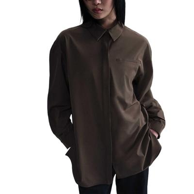 SS25 24.7 Perfect Stretch Solid Soft Fitted Comfortable Breathable Long Sleeve Shirt Women Shirts Brown HM8385-004