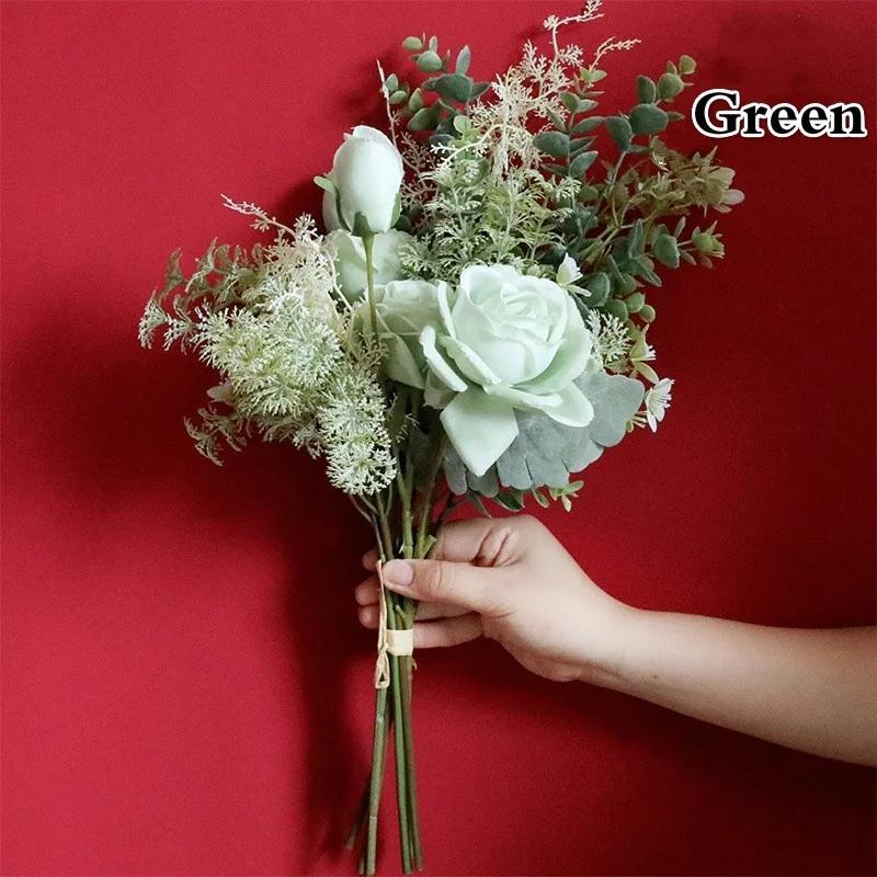 

Rose Artificial Flowers Bouquet for Home Party Decoration Wedding Bouquet Flowers Fake Flowers зелёный