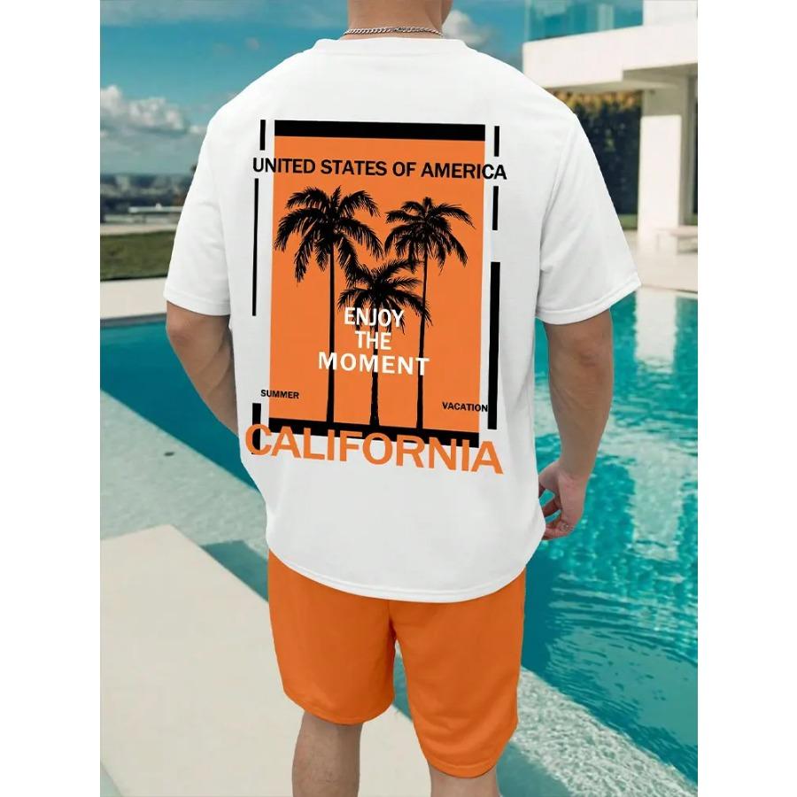 Gradient Print Men's Short Sleeve Shorts Set Hawaiian Men's Fashion Set Summer Men's Casual T-shirt Outdoor Beach Men's Shorts