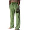 Men's Loose Casual Color Cotton Linen Trousers Elastic Tie Printed Straight Pants