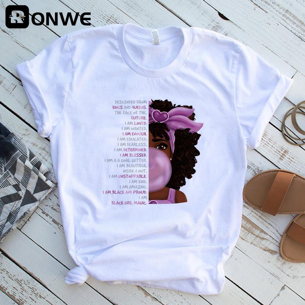 Women Black Queen White Print T Shirt Girl Harajuku 90S Clothes Female Summer Tops Tee Drop