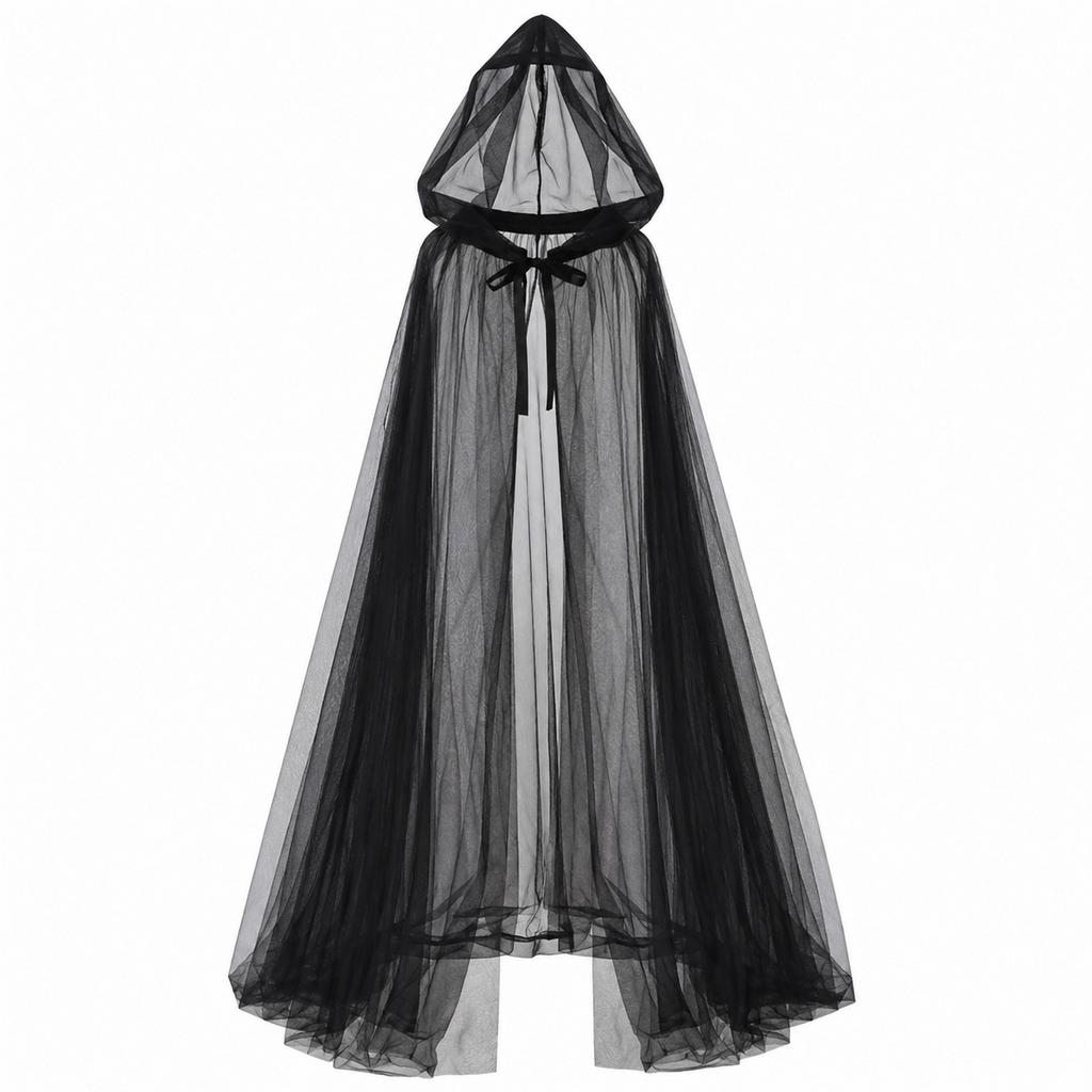 Halloween Kapuzenumhang aus Netzstoff Hexenkostüm Umhang für Damen und Herren