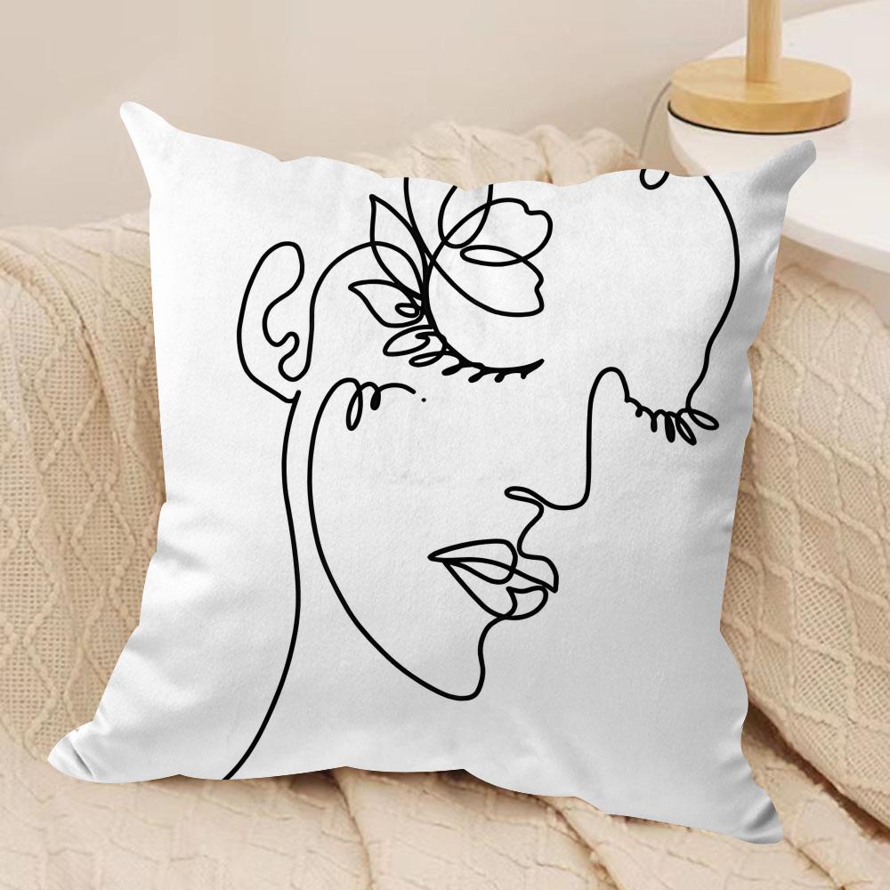 Line Woman Cushion Cover Soft Plush Throw Pillow Cushion CoverDoubleSided Printed Decorative Case for Sofa Decor