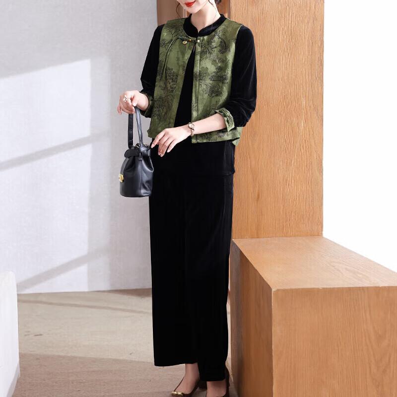 

Xuexi Women s Gold Velvet 3-Piece Outfit 5XL