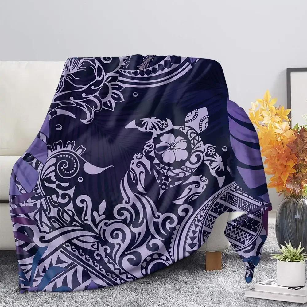 Polynesian Tribal Sea Turtle Pattern Black Flannel Throw Blanket Soft Cozy Lightweight Warm for Kids Adults Travel Camping Gifts 100X150CM