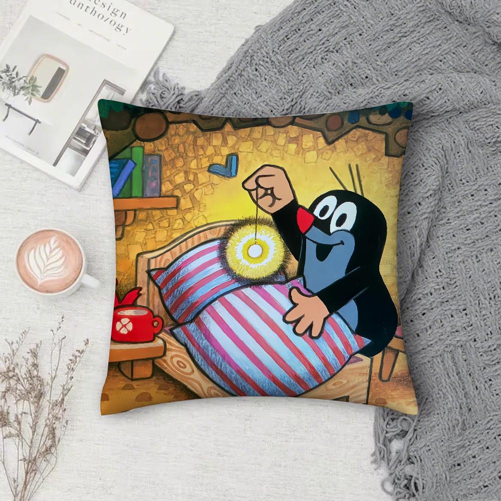 Süße Die kleine Maulwurf Kunst Kissenbezug Quadratisch Doppelseitiger Druck Kurzer Plüsch Sofa Kissenbezug Schlafzimmer Nachttisch Kissen