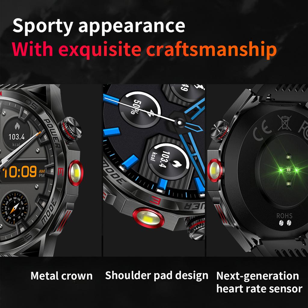 HT28 1.85 inch Screen Smart Watch Bluetooth-compatible Call Bracelet with Compass, Flashlight Function