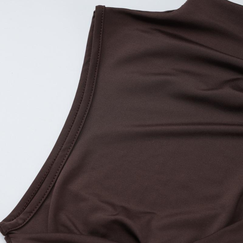 Summer European and American Round Neck Sleeveless Dress with Sloping Shoulders, Pleats, and Irregular Hips